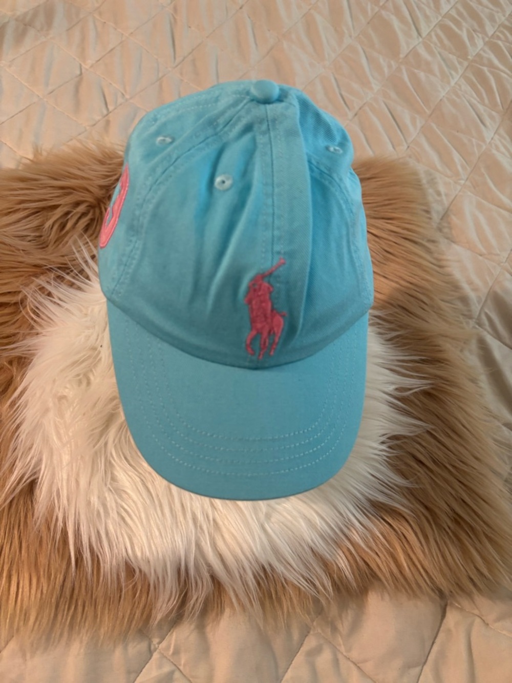Ralph Lauren Light Blue Cap with Pink Polo Logo